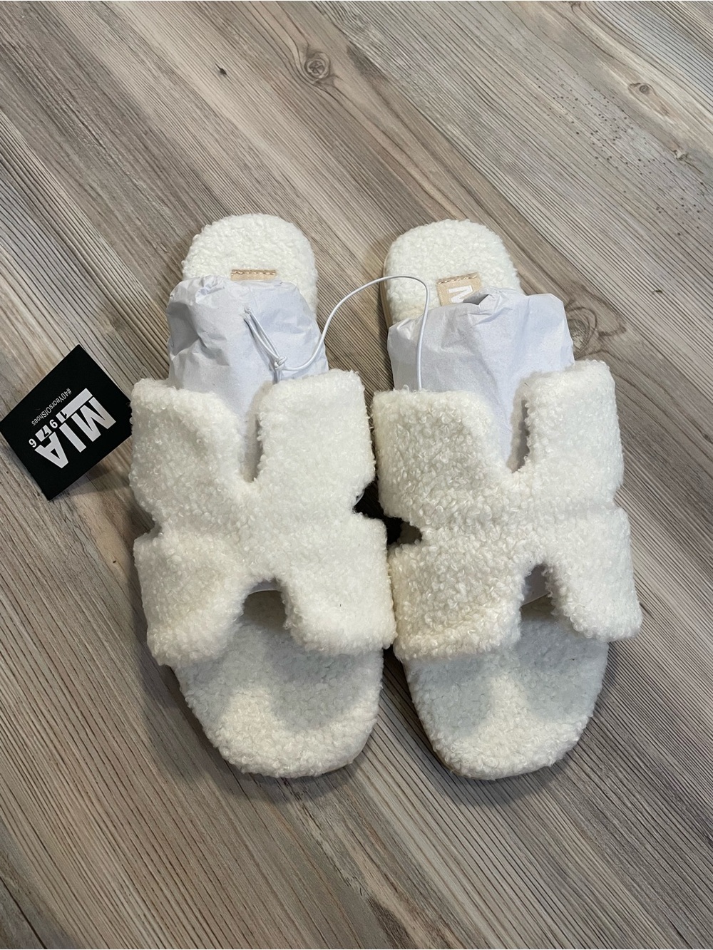 MIA Plush Sherpa Cross-Band Slide Sandals in White
